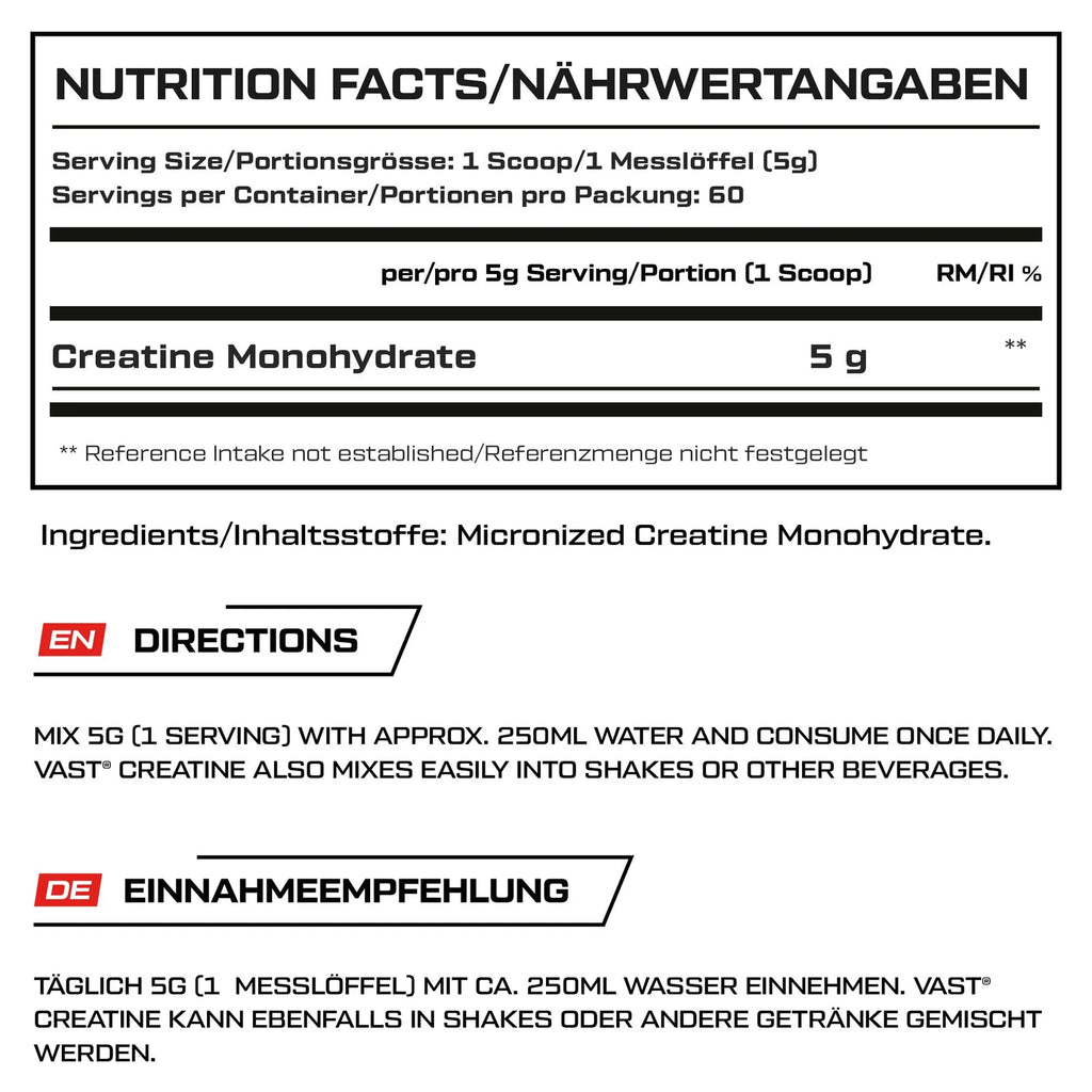 VAST Creatine Ultra Pure - Nährwertangaben