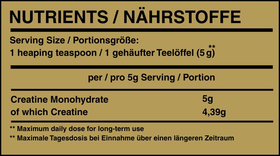 Ultrapure Kreatin Pulver | 500g - Nährwertangaben