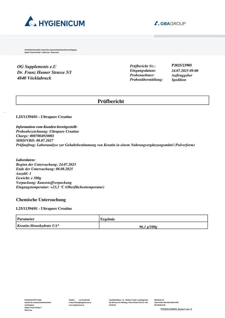 Ultrapure Kreatin Pulver | 500g - Laboranlysen