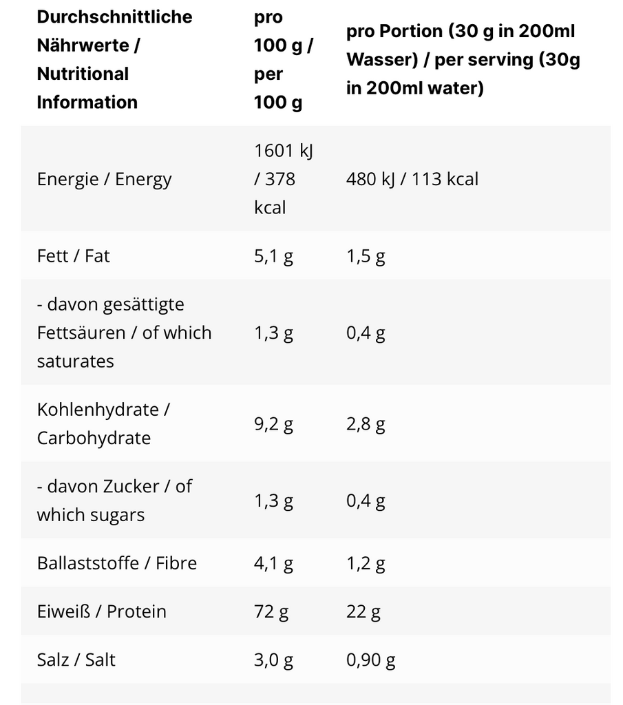 Inlead Vegan Protein | 300g | Vanillekipferl - Nährwertangaben